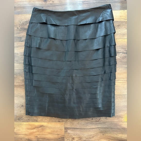 White House Black Market Dresses & Skirts - White House Black Market Black Tiered Leather Pencil Skirt – Size 10